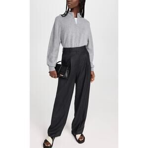 THEORY Pleat Trouser Womens 8 Gray Smooth Suiting Straight Leg High Rise Career